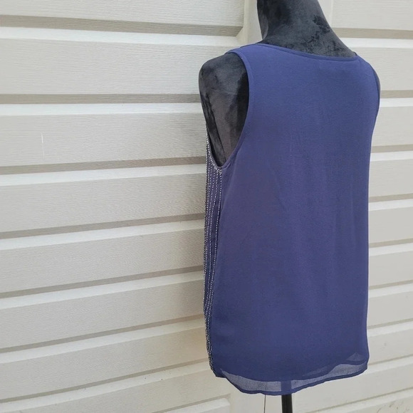 Jennifer Lopez Flowing Elegant Evening Beaded Fully Lined Tank Top Blouse Blue S - Picture 5 of 8
